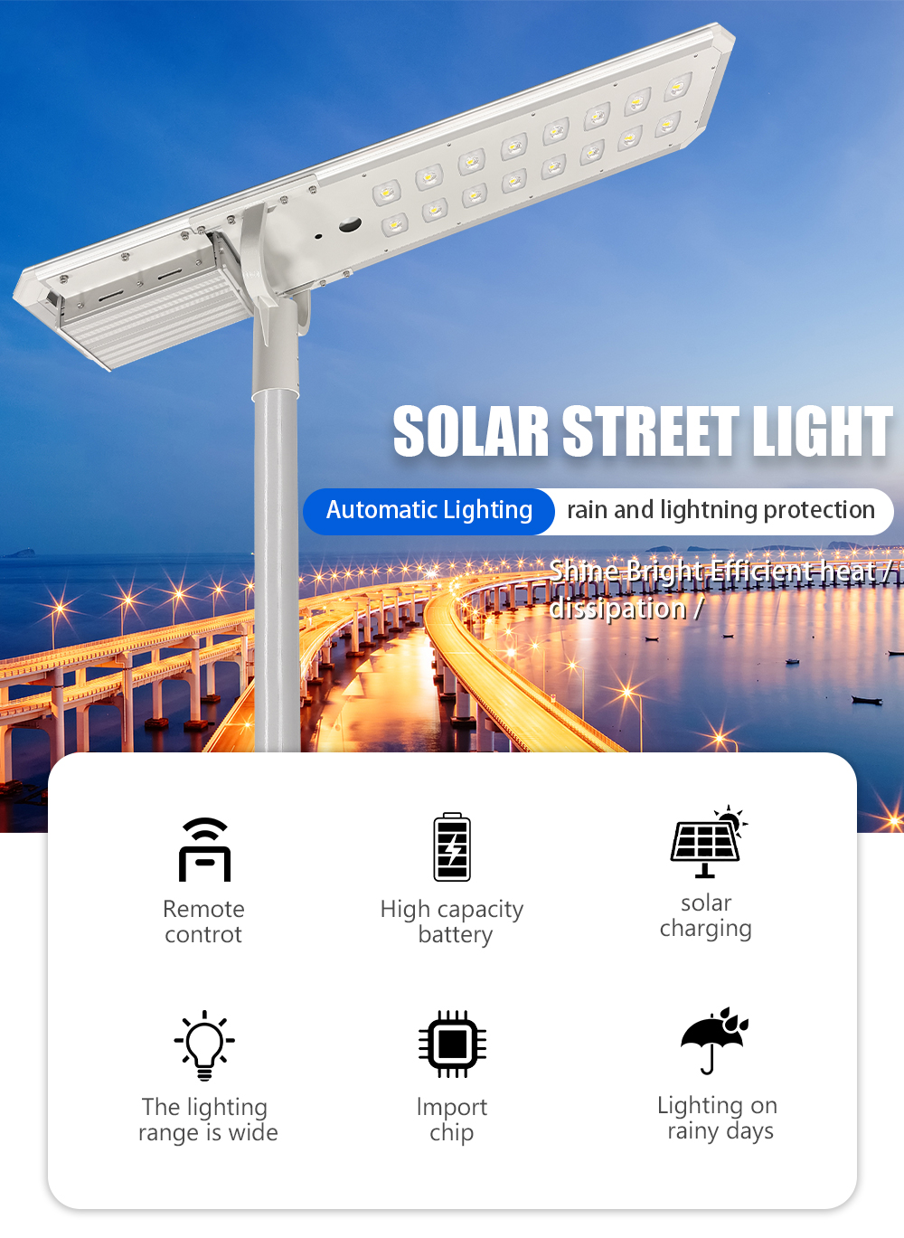 90W solar street light with MPPT controller