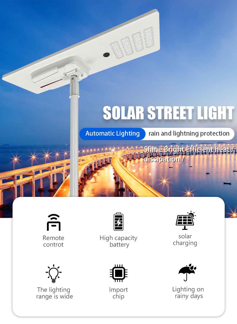 Full wattages solar street light